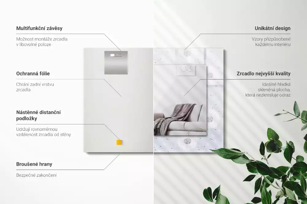 Obdélníkové dekorační zrcadlo Květiny pampelišky