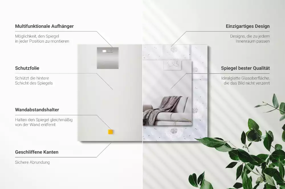 Obdélníkové dekorační zrcadlo Květiny pampelišky