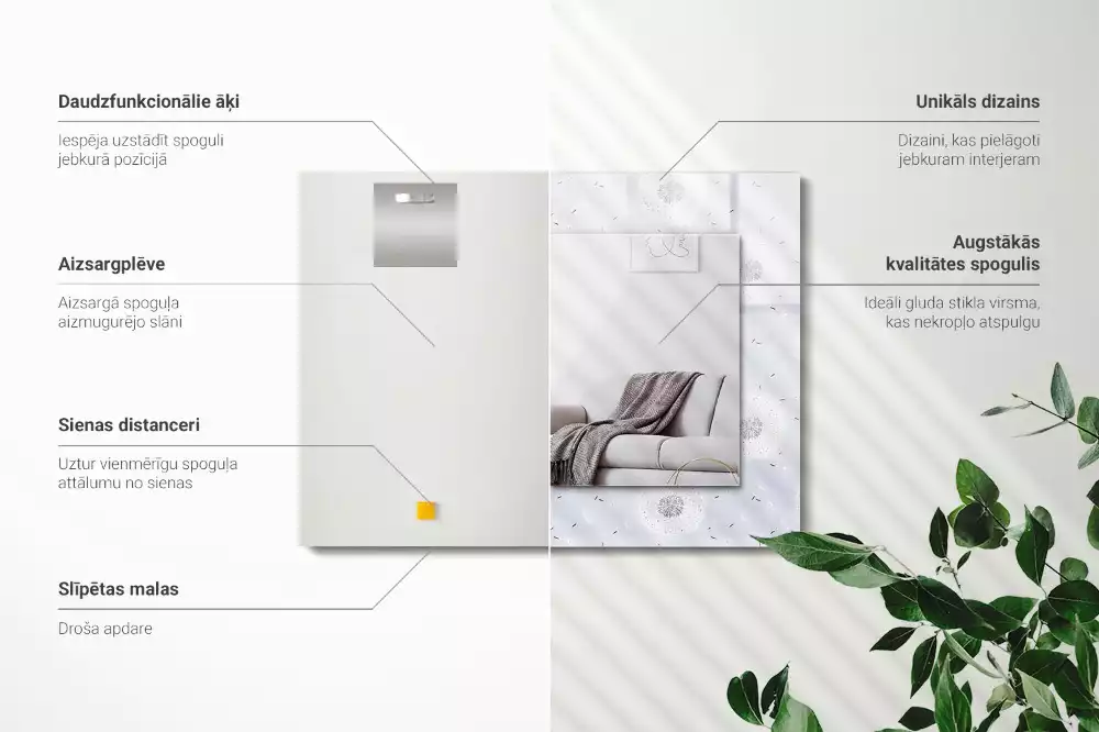 Obdélníkové dekorační zrcadlo Květiny pampelišky