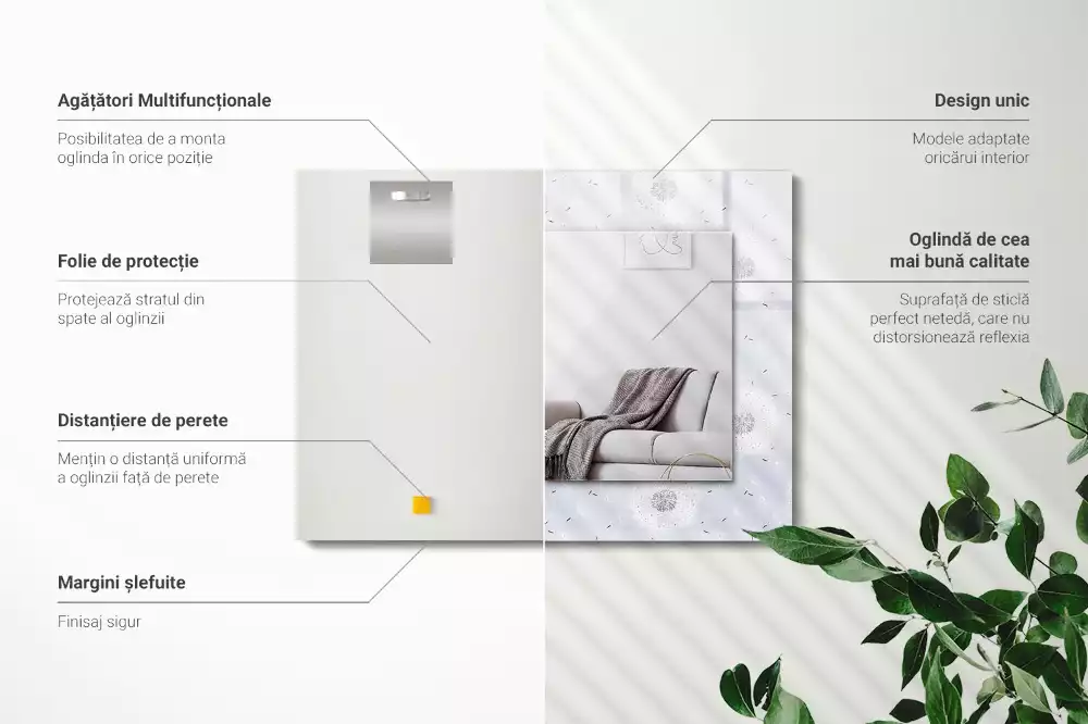 Obdélníkové dekorační zrcadlo Květiny pampelišky