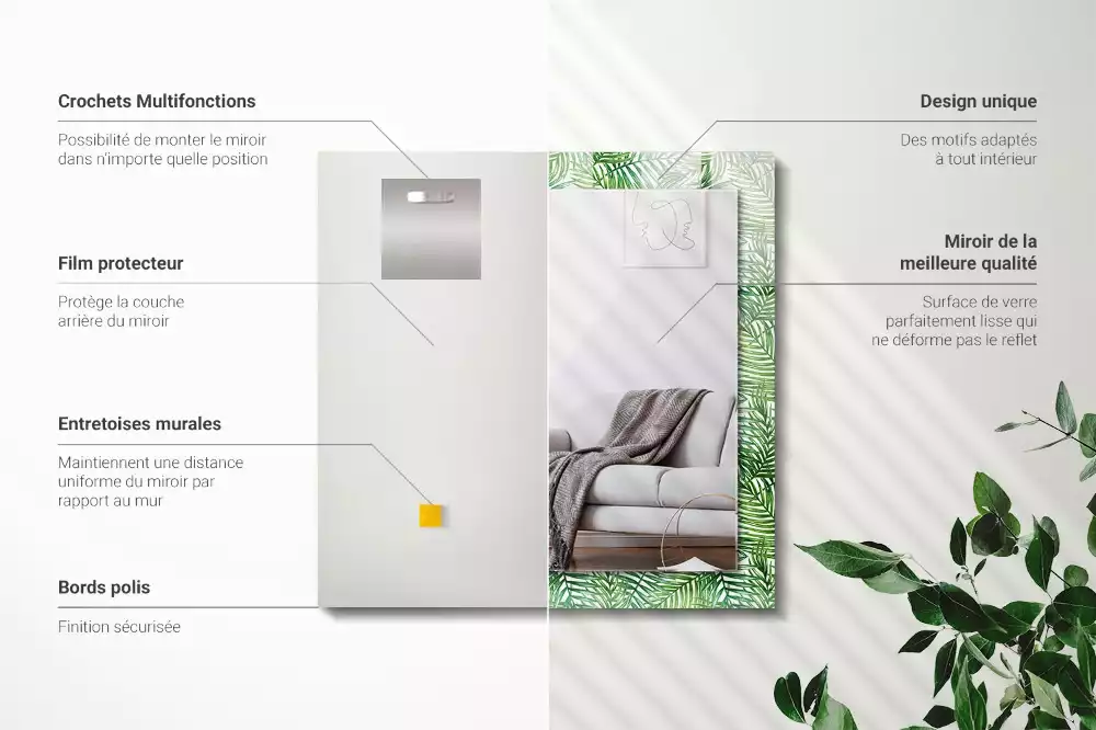 Obdélníkové dekorační zrcadlo Zelené palmové listy