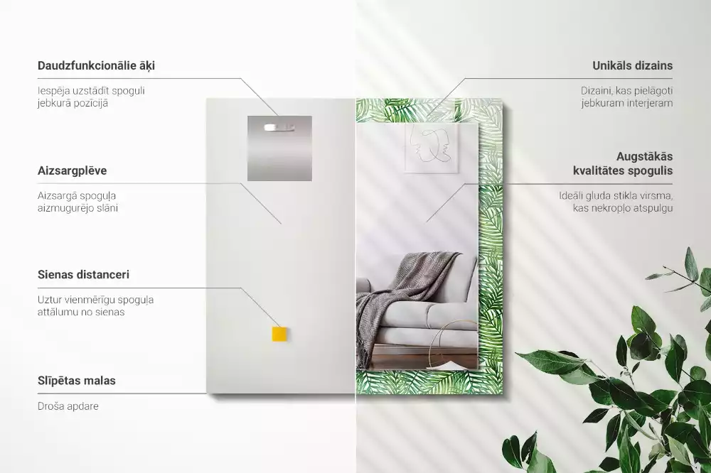 Obdélníkové dekorační zrcadlo Zelené palmové listy