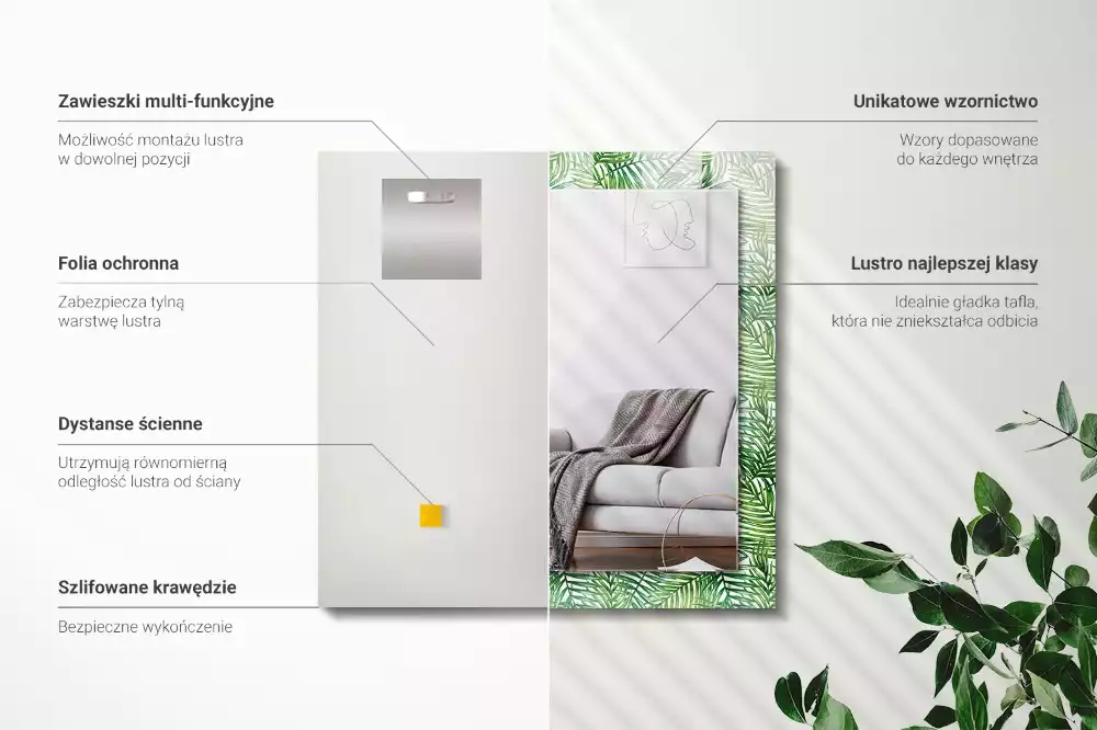 Obdélníkové dekorační zrcadlo Zelené palmové listy