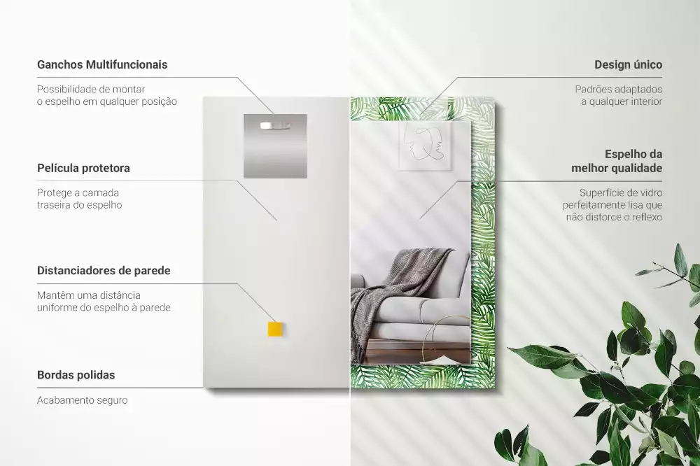 Obdélníkové dekorační zrcadlo Zelené palmové listy