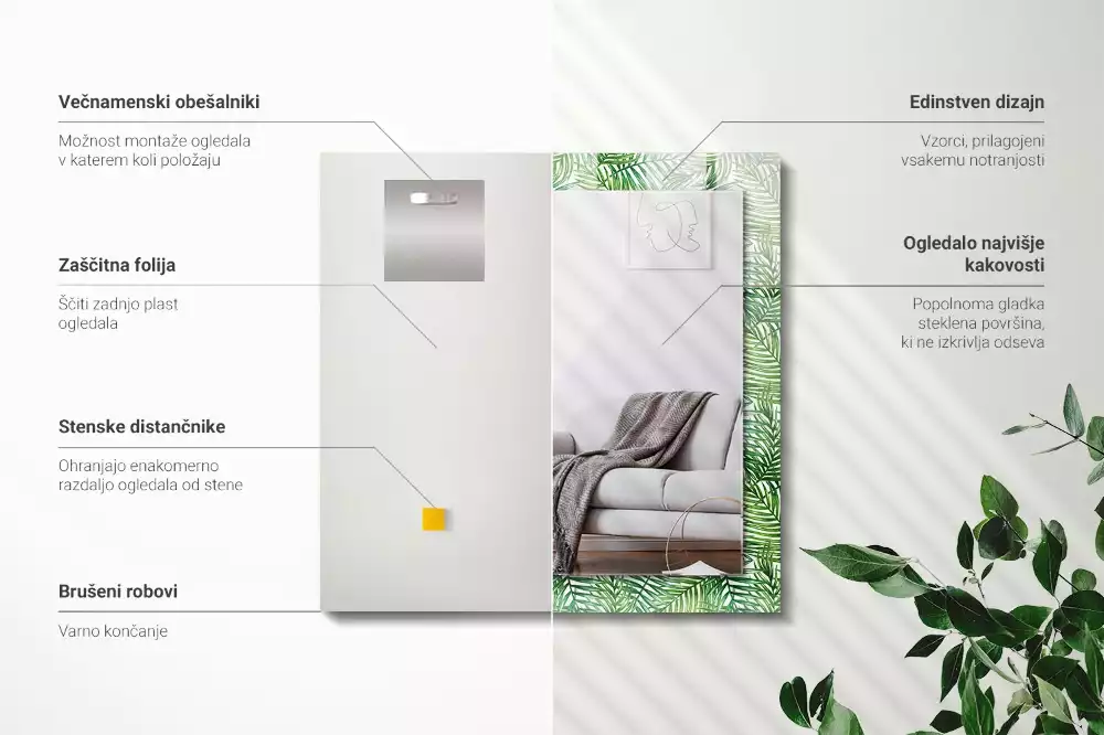 Obdélníkové dekorační zrcadlo Zelené palmové listy