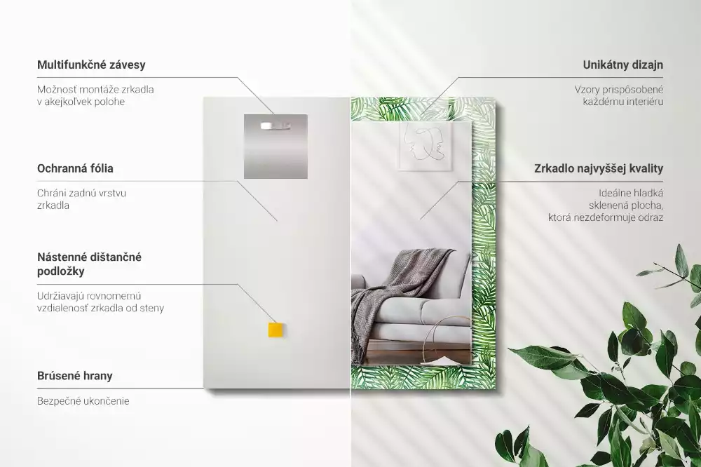 Obdélníkové dekorační zrcadlo Zelené palmové listy