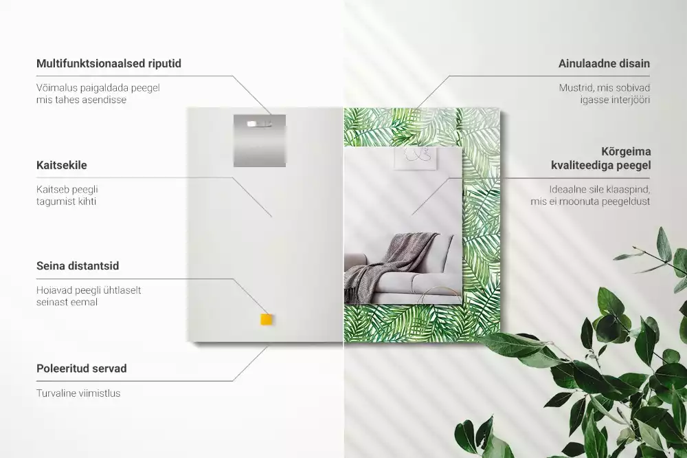 Obdélníkové dekorační zrcadlo Zelené palmové listy