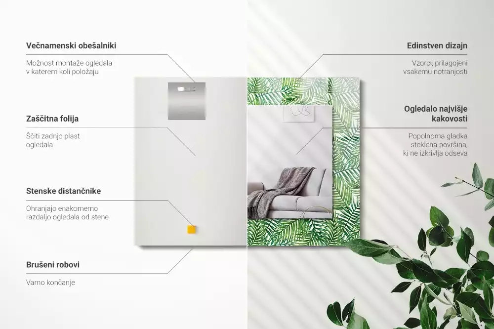 Obdélníkové dekorační zrcadlo Zelené palmové listy