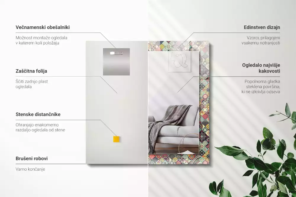 Obdélníkové dekorační zrcadlo Barevné patchworkové vzory