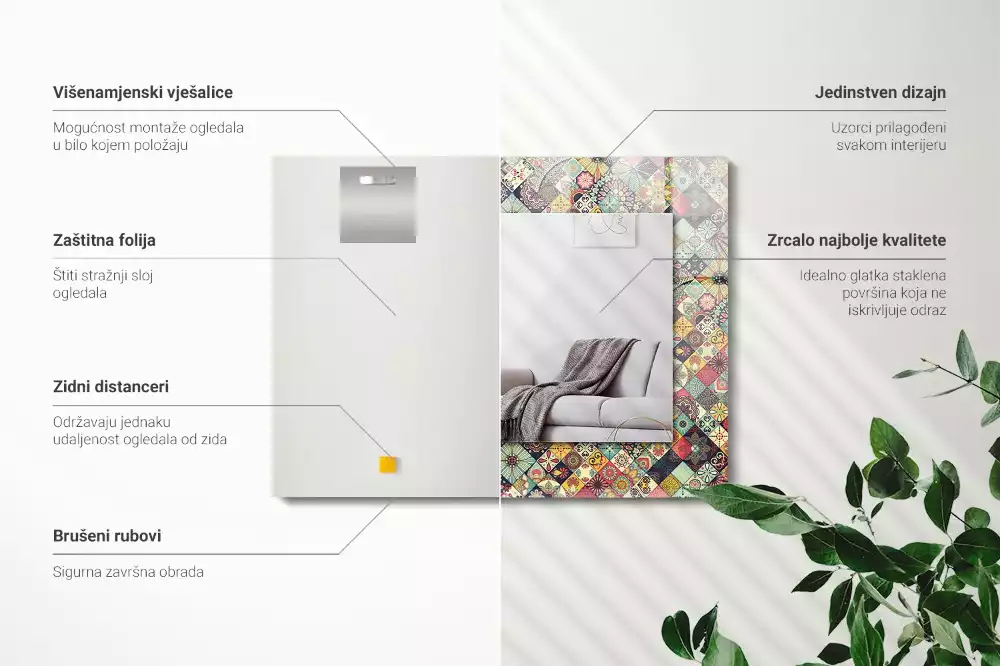 Obdélníkové dekorační zrcadlo Barevné patchworkové vzory