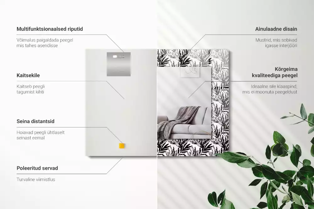 Obdélníkové dekorační zrcadlo Černé a bílé listy