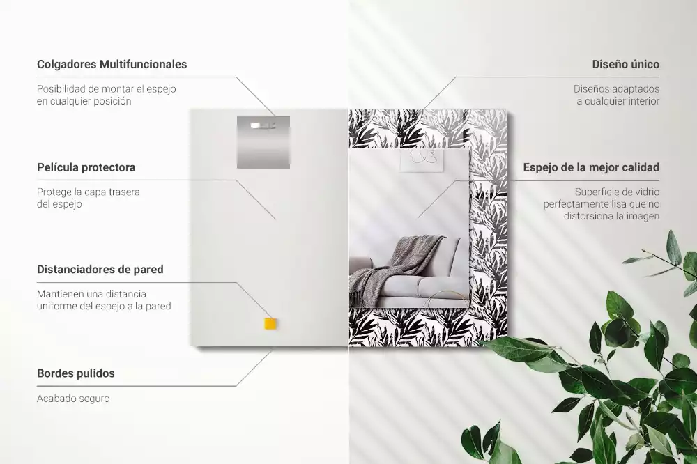 Obdélníkové dekorační zrcadlo Černé a bílé listy