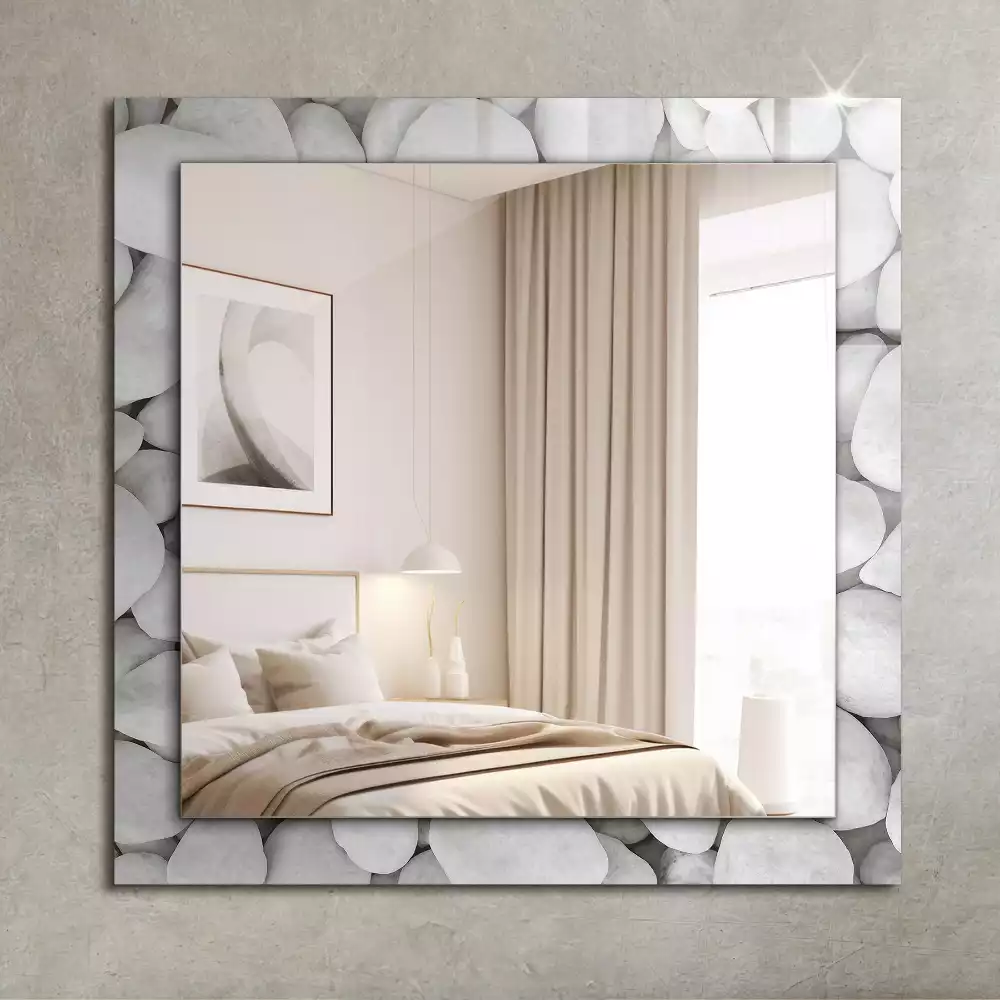 Obdélníkové dekorační zrcadlo Bílé hladké kameny