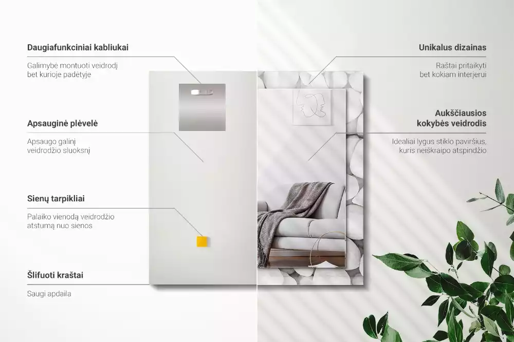 Obdélníkové dekorační zrcadlo Bílé hladké kameny