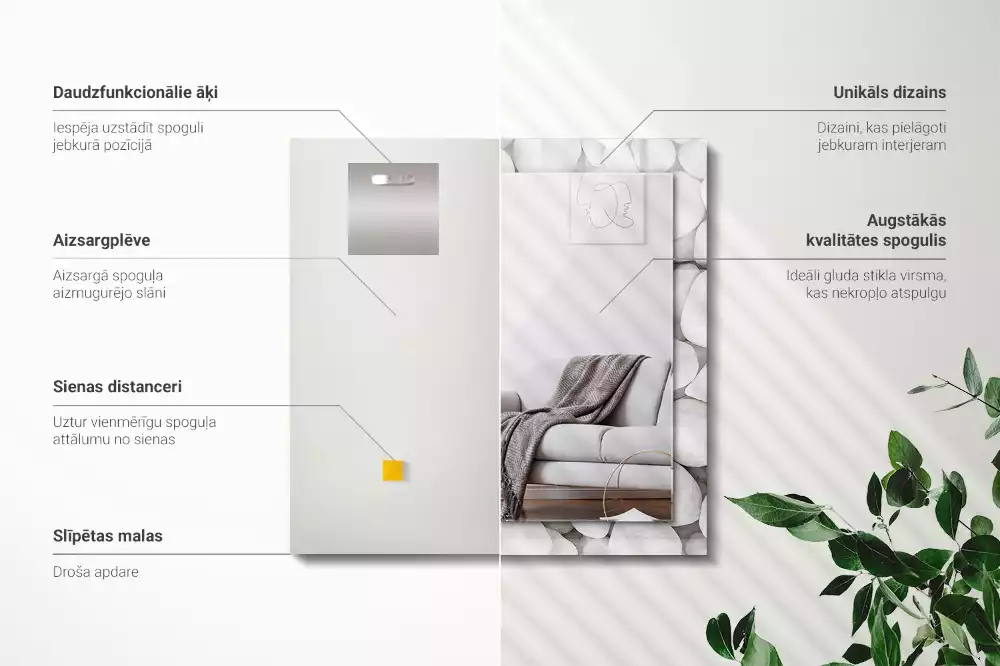 Obdélníkové dekorační zrcadlo Bílé hladké kameny