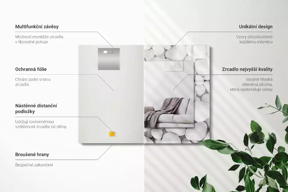 Obdélníkové dekorační zrcadlo Bílé hladké kameny