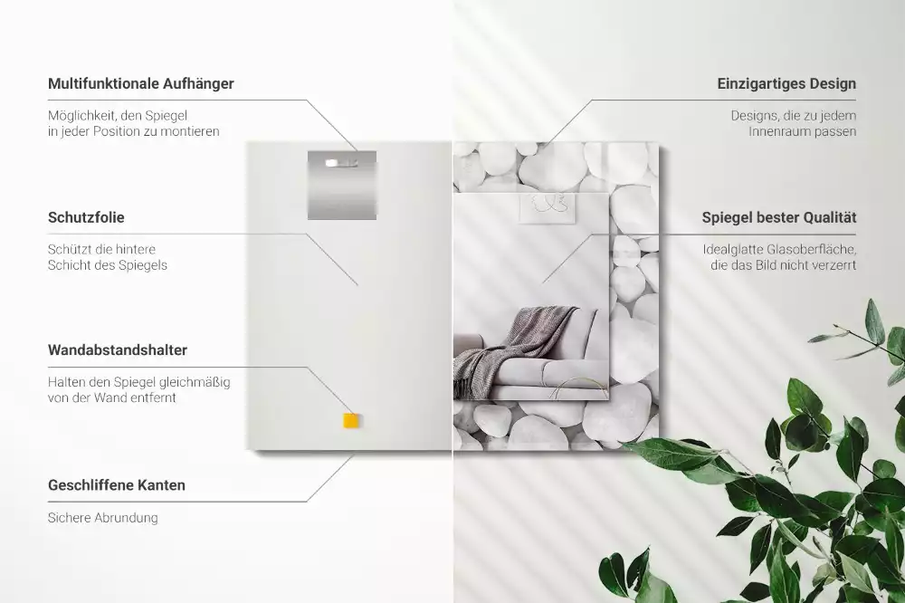 Obdélníkové dekorační zrcadlo Bílé hladké kameny