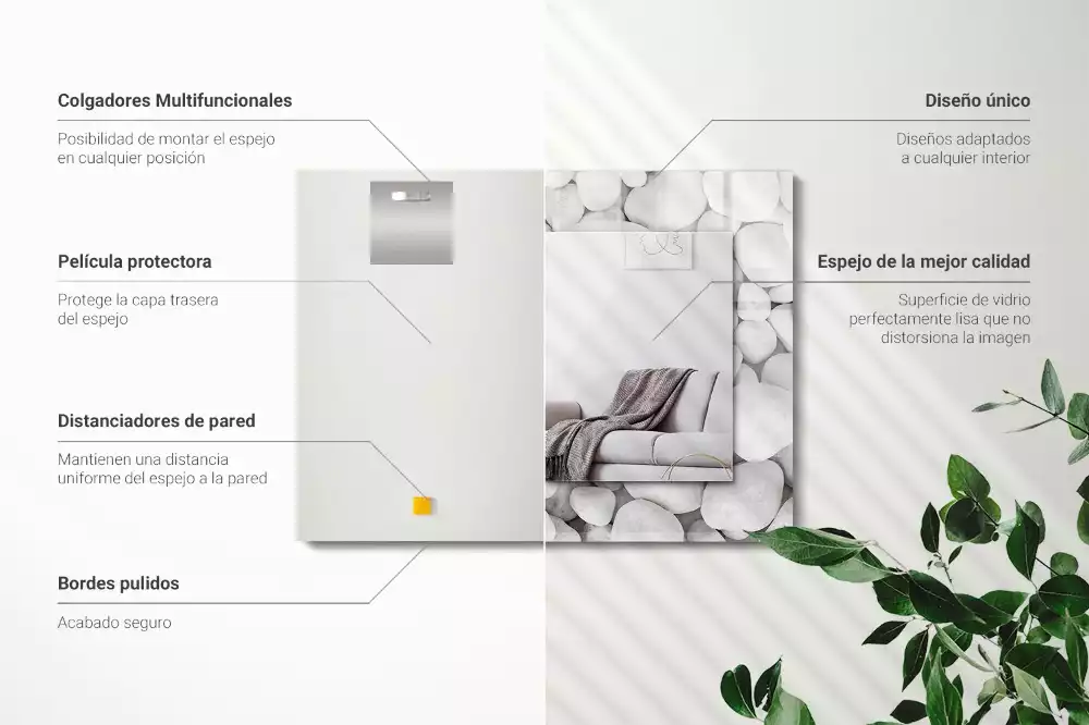 Obdélníkové dekorační zrcadlo Bílé hladké kameny