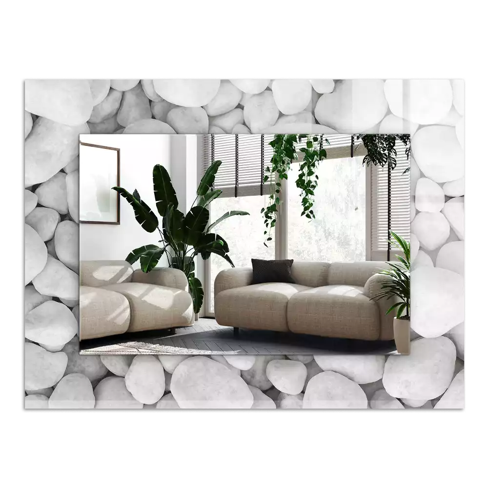 Obdélníkové dekorační zrcadlo Bílé hladké kameny