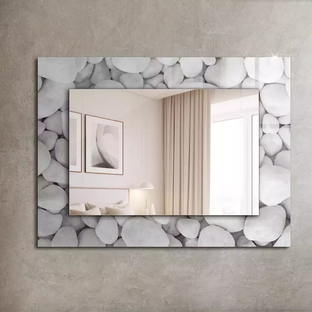 Obdélníkové dekorační zrcadlo Bílé hladké kameny