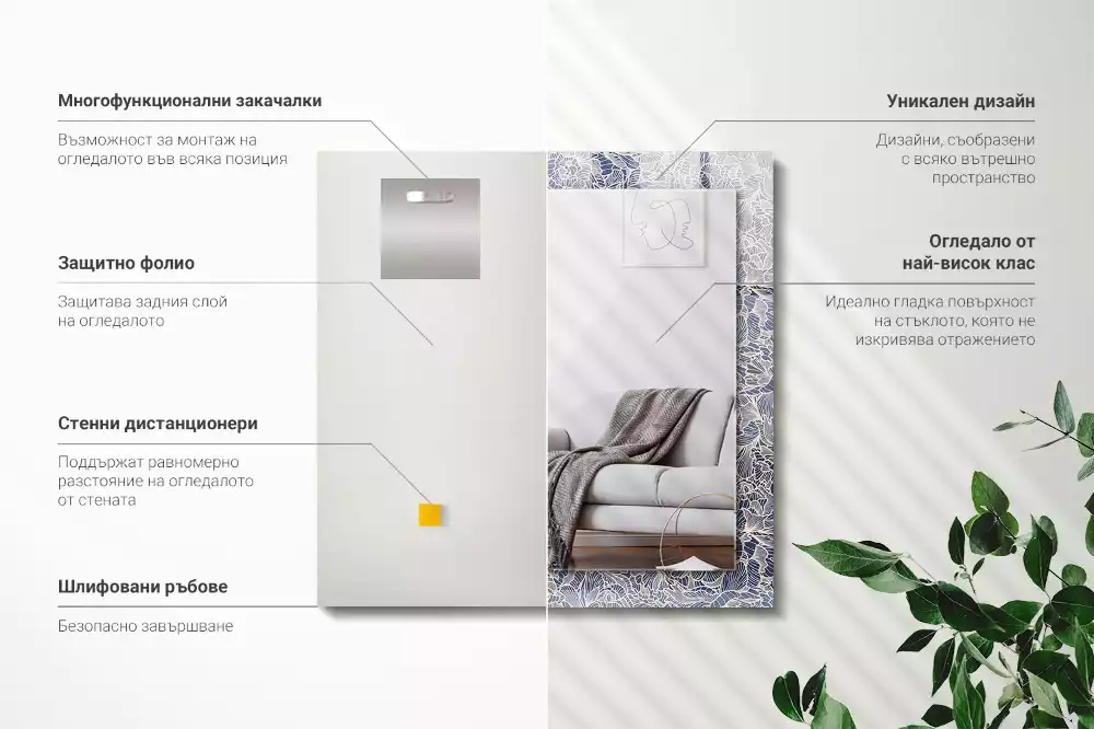 Obdélníkové dekorační zrcadlo Květinový vzor látky