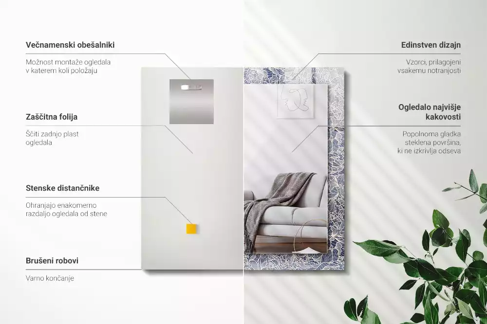 Obdélníkové dekorační zrcadlo Květinový vzor látky