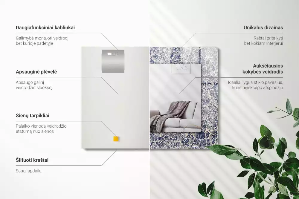 Obdélníkové dekorační zrcadlo Květinový vzor látky