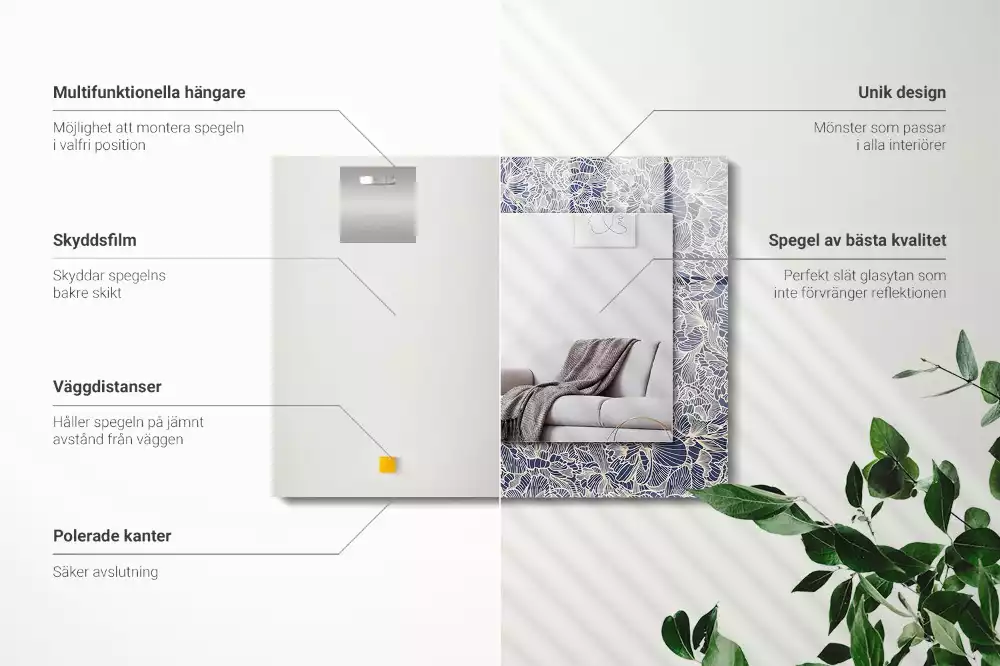 Obdélníkové dekorační zrcadlo Květinový vzor látky