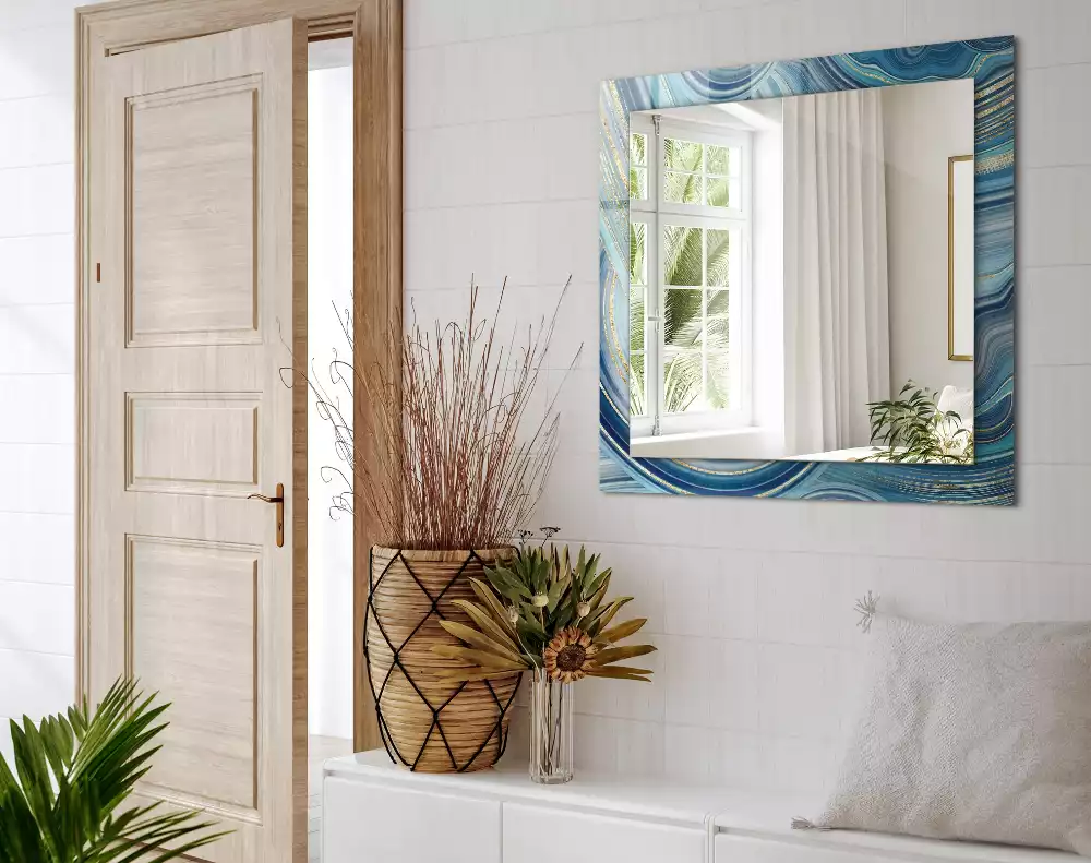 Obdélníkové dekorační zrcadlo Abstraktní modré vlny