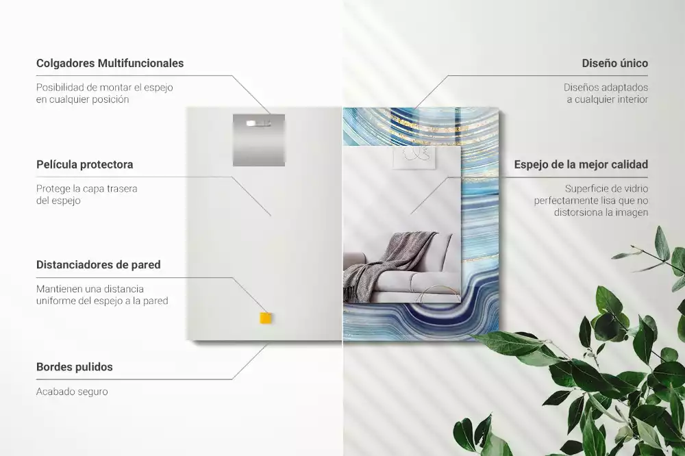 Obdélníkové dekorační zrcadlo Abstraktní modré vlny