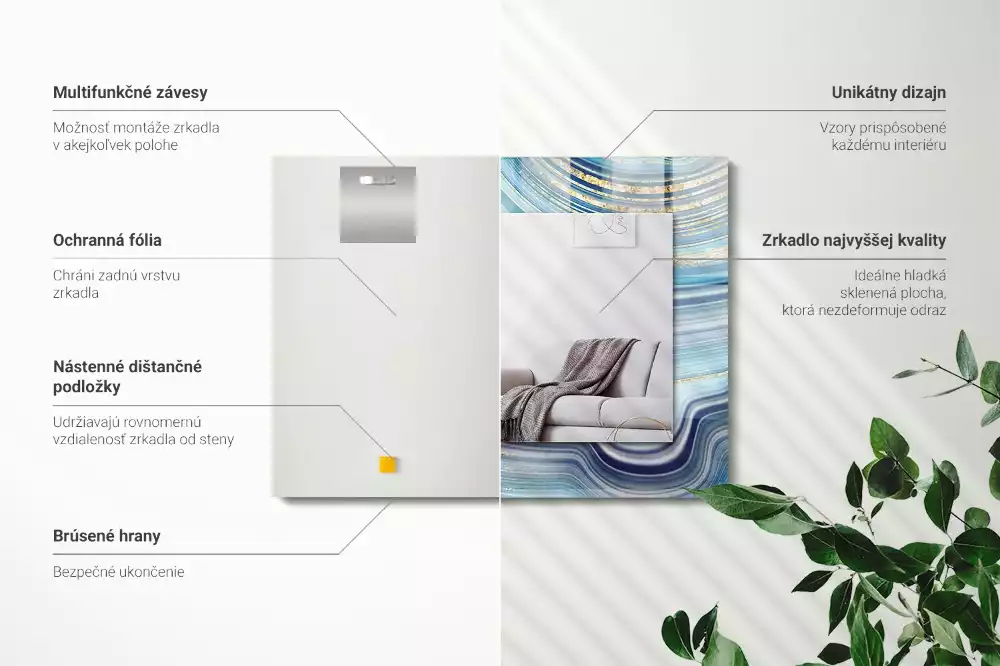 Obdélníkové dekorační zrcadlo Abstraktní modré vlny