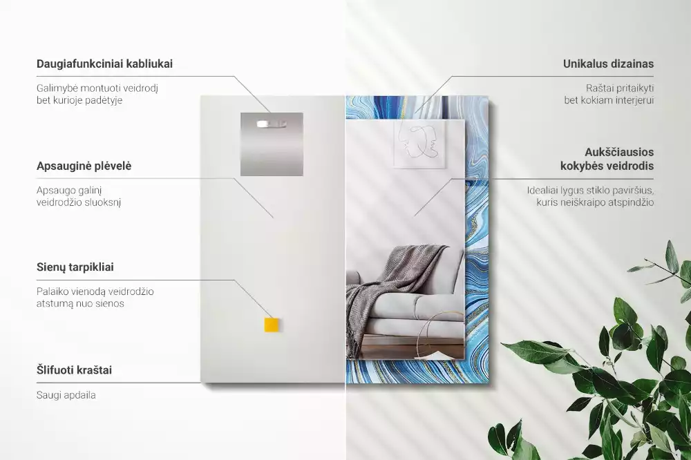 Obdélníkové dekorační zrcadlo Abstraktní modrý vzor