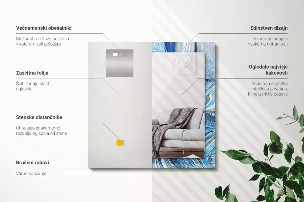 Obdélníkové dekorační zrcadlo Abstraktní modrý vzor