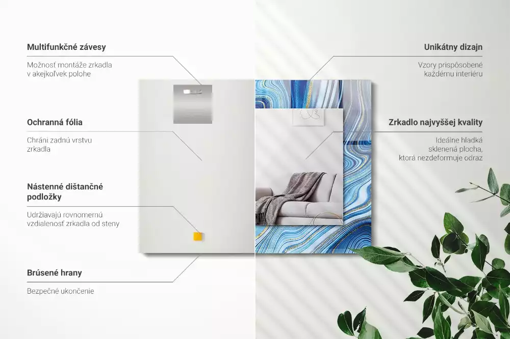 Obdélníkové dekorační zrcadlo Abstraktní modrý vzor