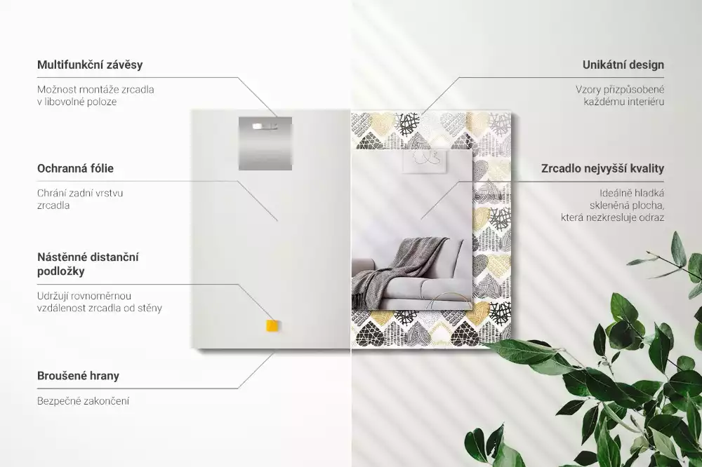 Obdélníkové dekorační zrcadlo Barevné srdce