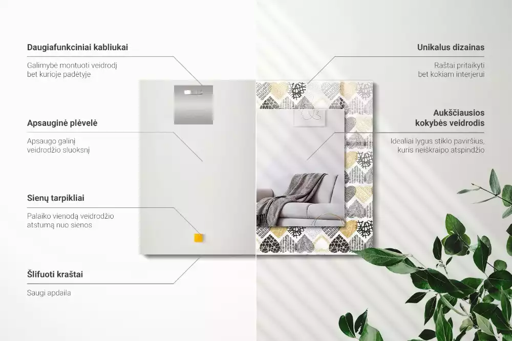 Obdélníkové dekorační zrcadlo Barevné srdce