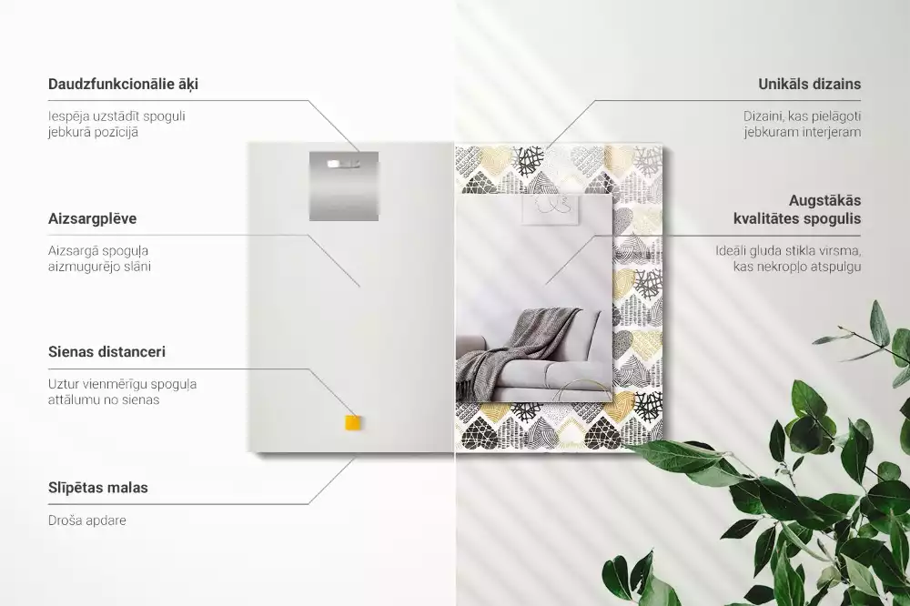 Obdélníkové dekorační zrcadlo Barevné srdce