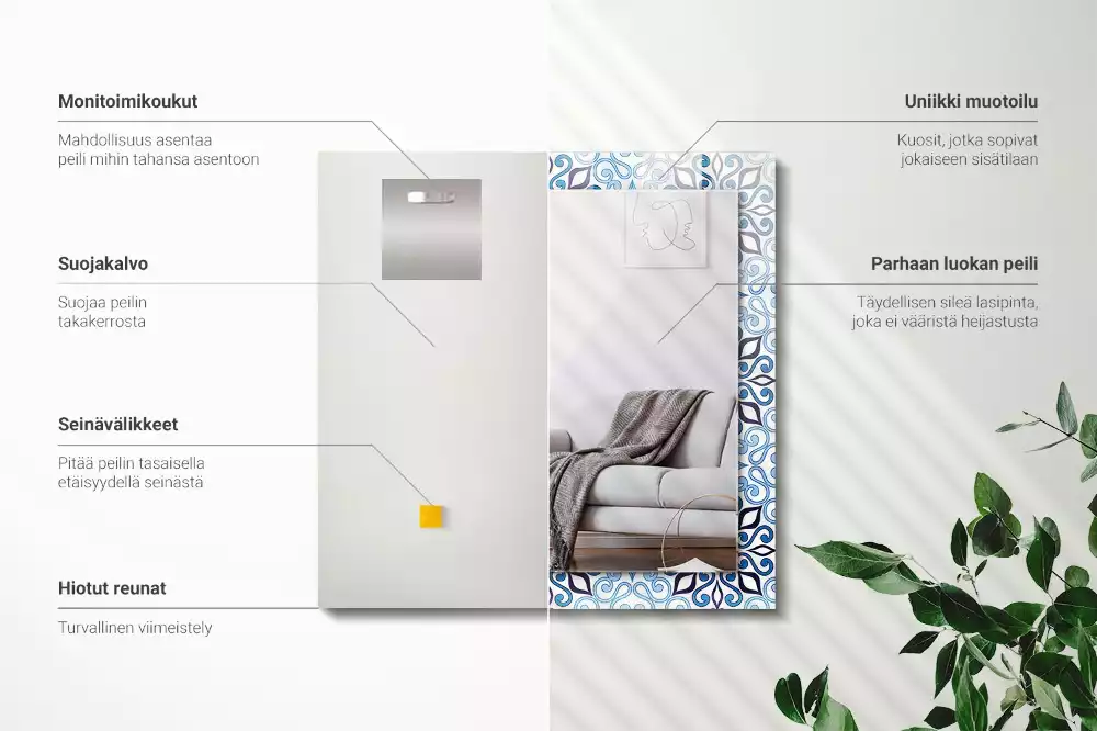 Obdélníkové dekorační zrcadlo Modrý ornamentální vzor