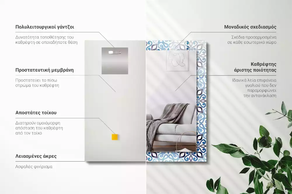 Obdélníkové dekorační zrcadlo Modrý ornamentální vzor