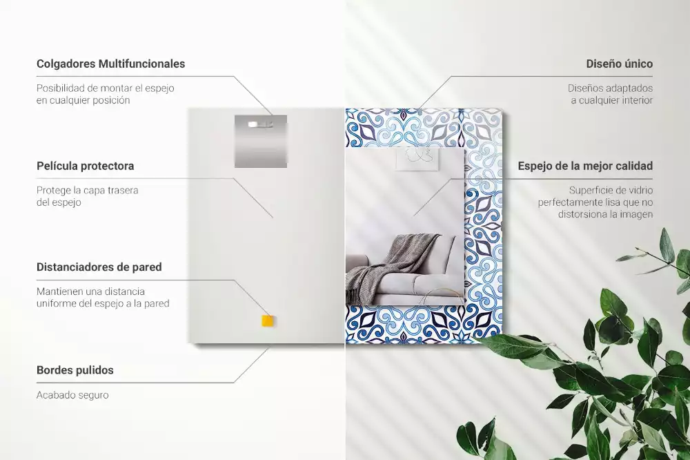 Obdélníkové dekorační zrcadlo Modrý ornamentální vzor