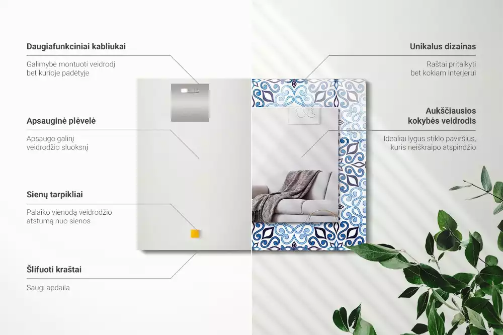 Obdélníkové dekorační zrcadlo Modrý ornamentální vzor