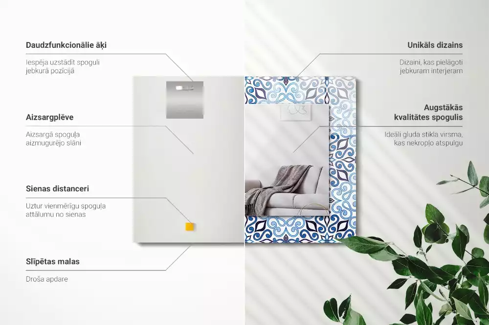 Obdélníkové dekorační zrcadlo Modrý ornamentální vzor