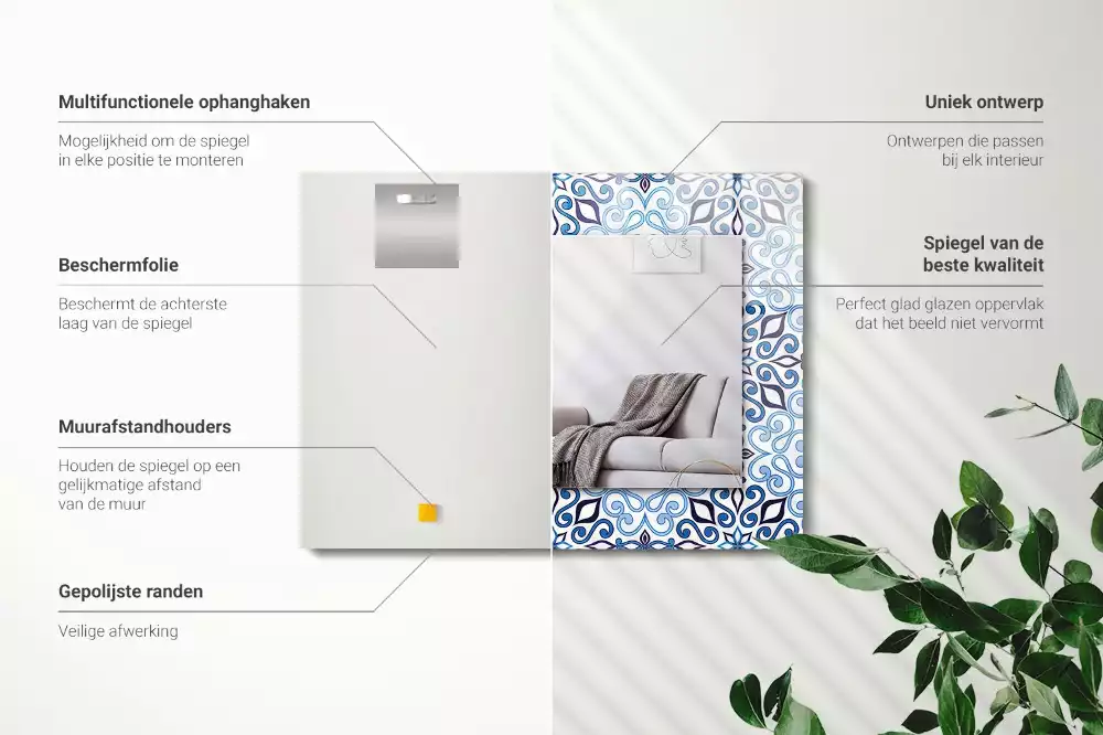 Obdélníkové dekorační zrcadlo Modrý ornamentální vzor