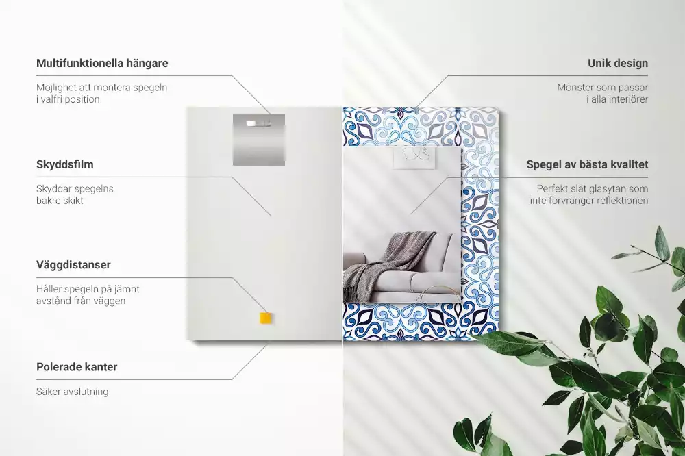 Obdélníkové dekorační zrcadlo Modrý ornamentální vzor