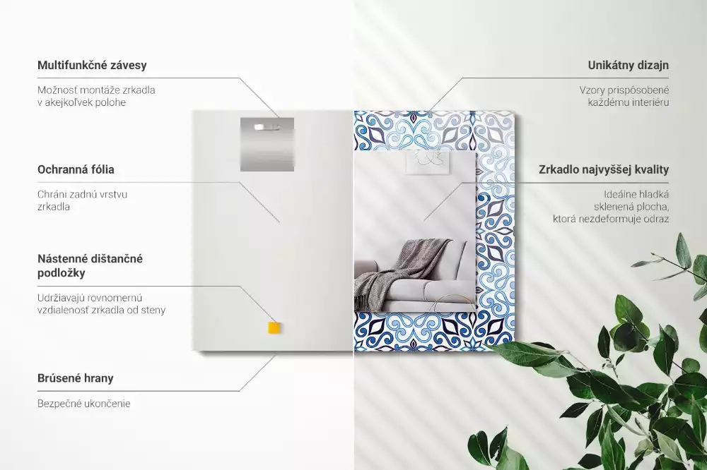 Obdélníkové dekorační zrcadlo Modrý ornamentální vzor