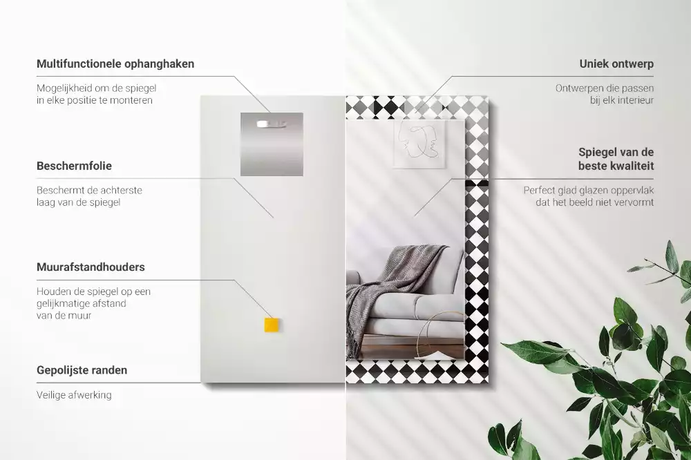 Obdélníkové dekorační zrcadlo Černá a bílá šachovnice