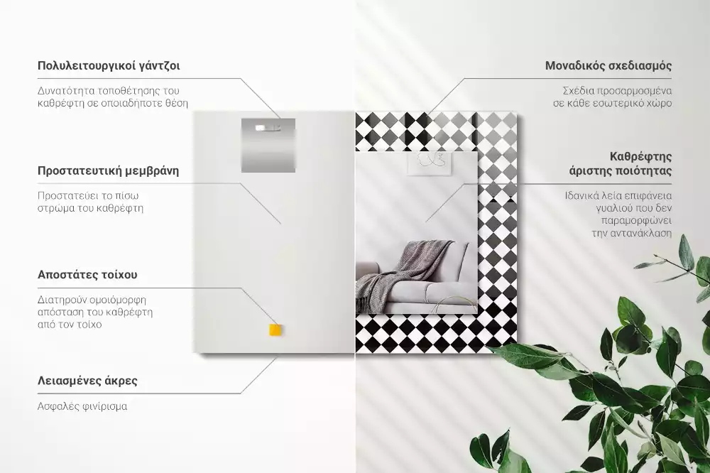 Obdélníkové dekorační zrcadlo Černá a bílá šachovnice