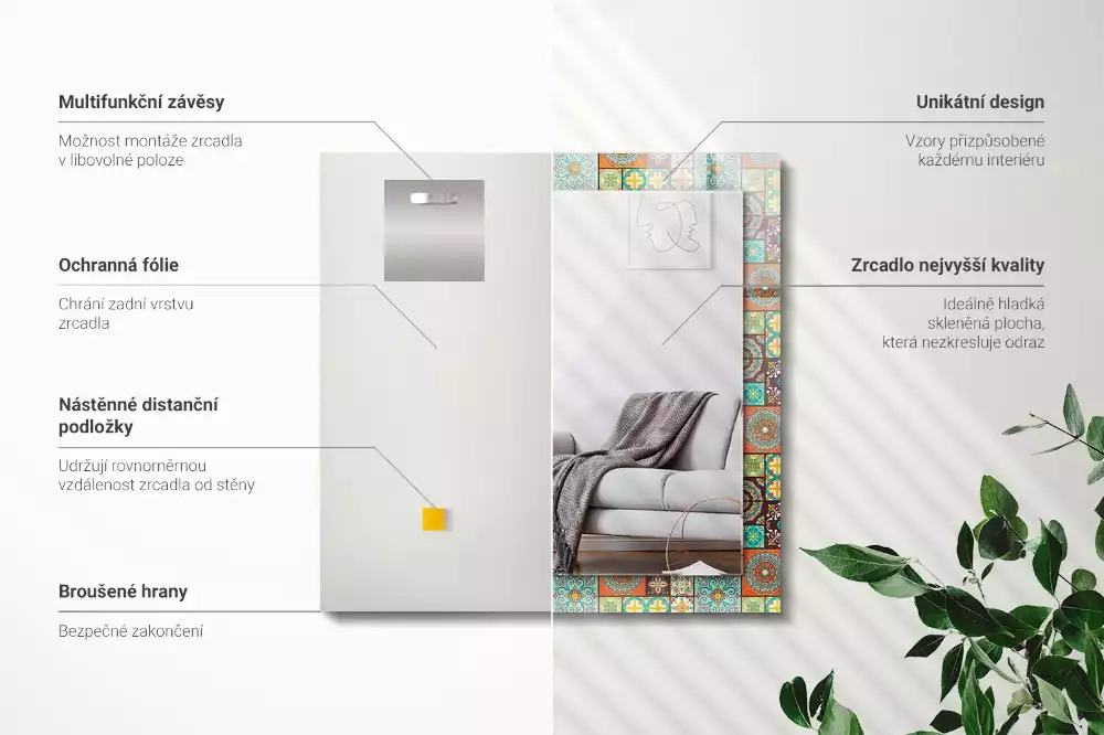 Obdélníkové dekorační zrcadlo Barevné mozaikové dlaždice