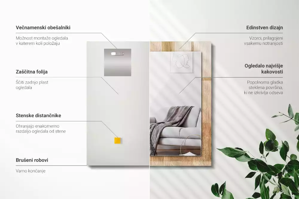 Obdélníkové dekorační zrcadlo Dřevěná textura