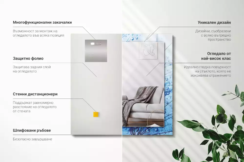 Obdélníkové dekorační zrcadlo Kapky na pampelišky